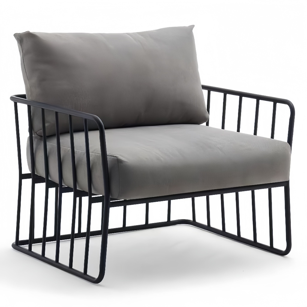 Fauteuil moderne avec structure métallique et coussins rembourrés
