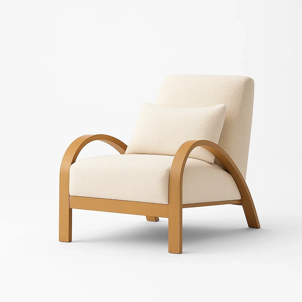 Fauteuil moderne avec structure en bois et assise rembourrée