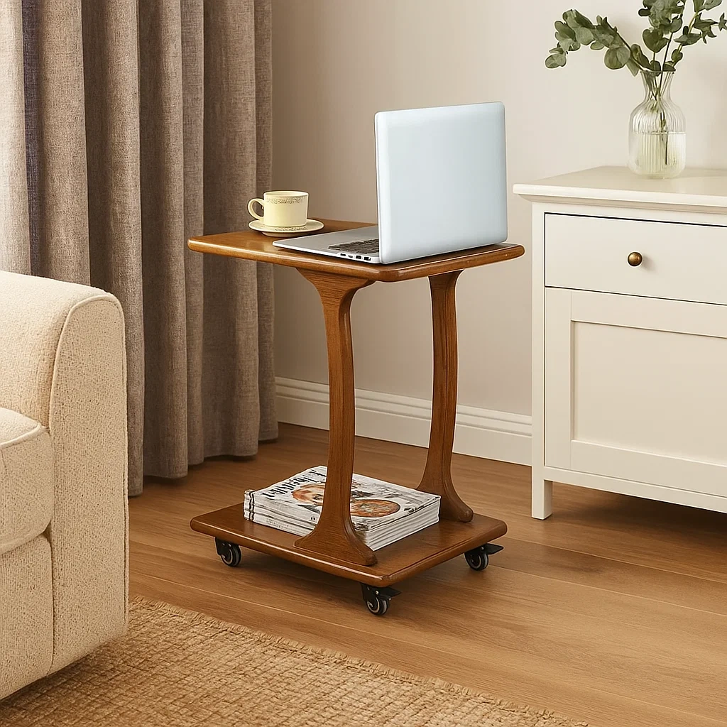 Table roulante d’appoint en bois avec étagère