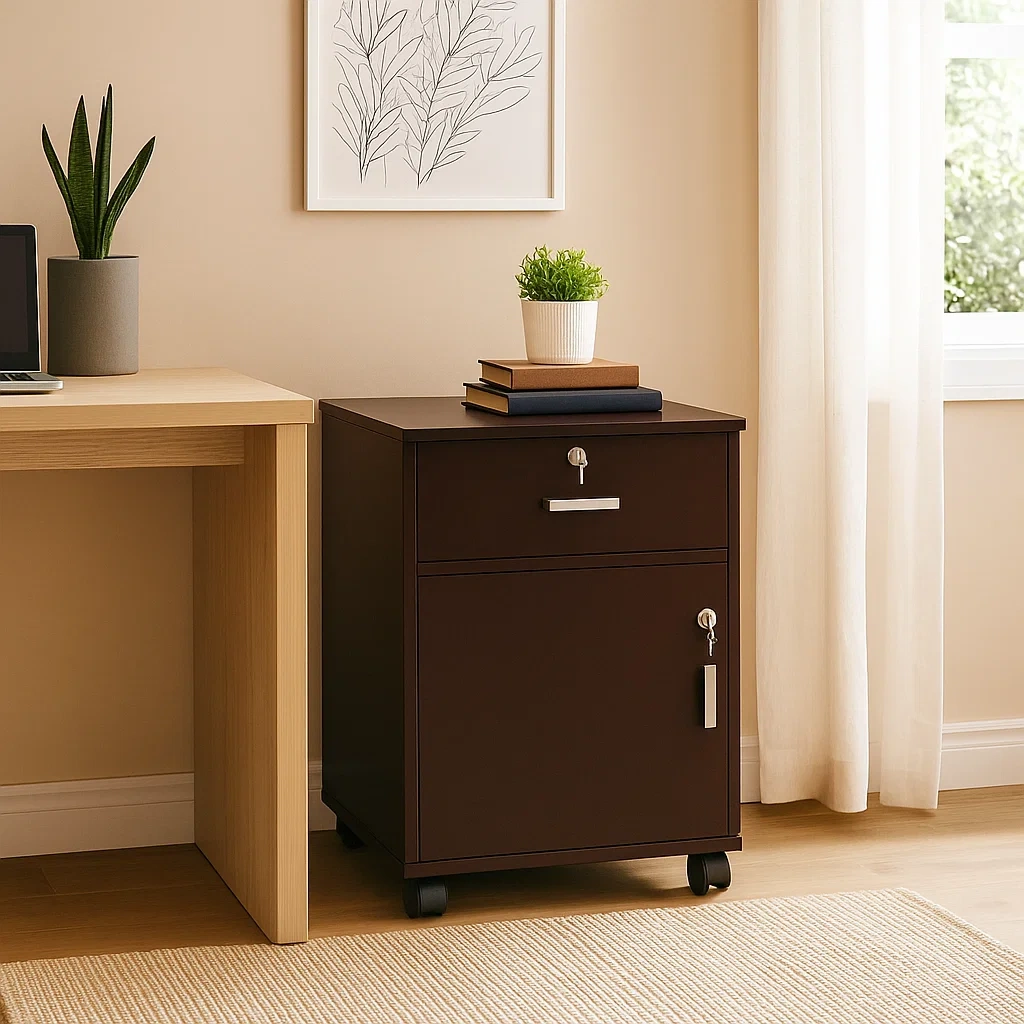 Caisson de bureau métallique mobile avec tiroir et porte verrouillables