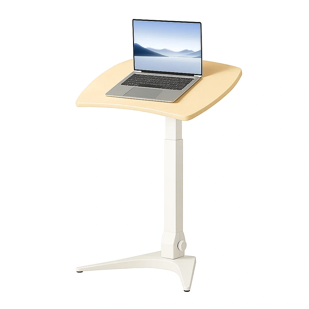 Table d’ordinateur réglable en hauteur avec plateau en bois et base métallique