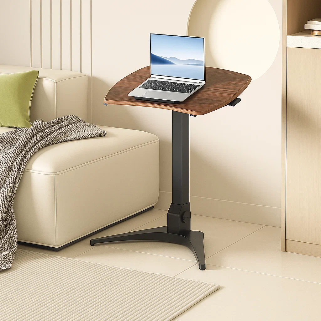 Table d’ordinateur réglable en hauteur avec plateau en bois et base métallique