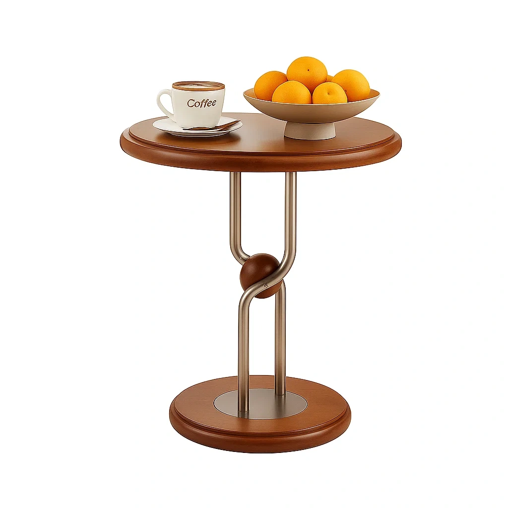 Table d’appoint ronde design bois et métal