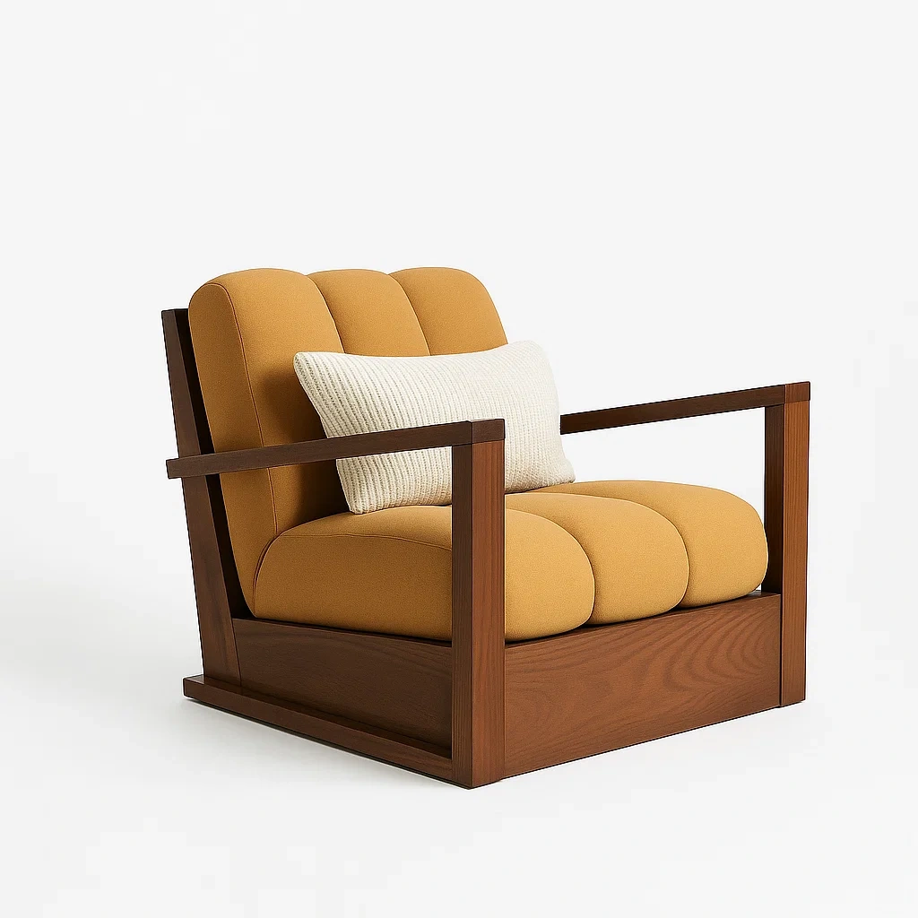 Fauteuil moderne avec structure en bois et assise rembourrée
