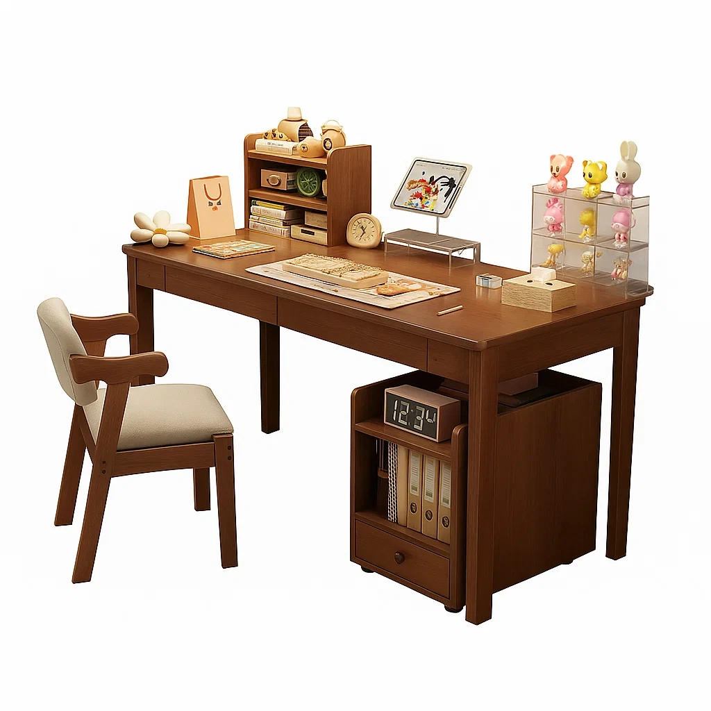 Bureau en bois avec rangements et chaise assortie