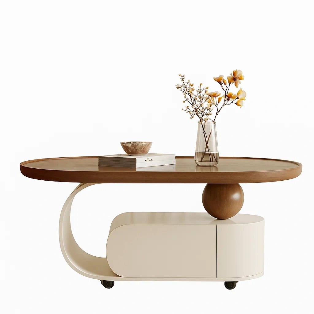 Table basse ovale design moderne avec rangement intégré