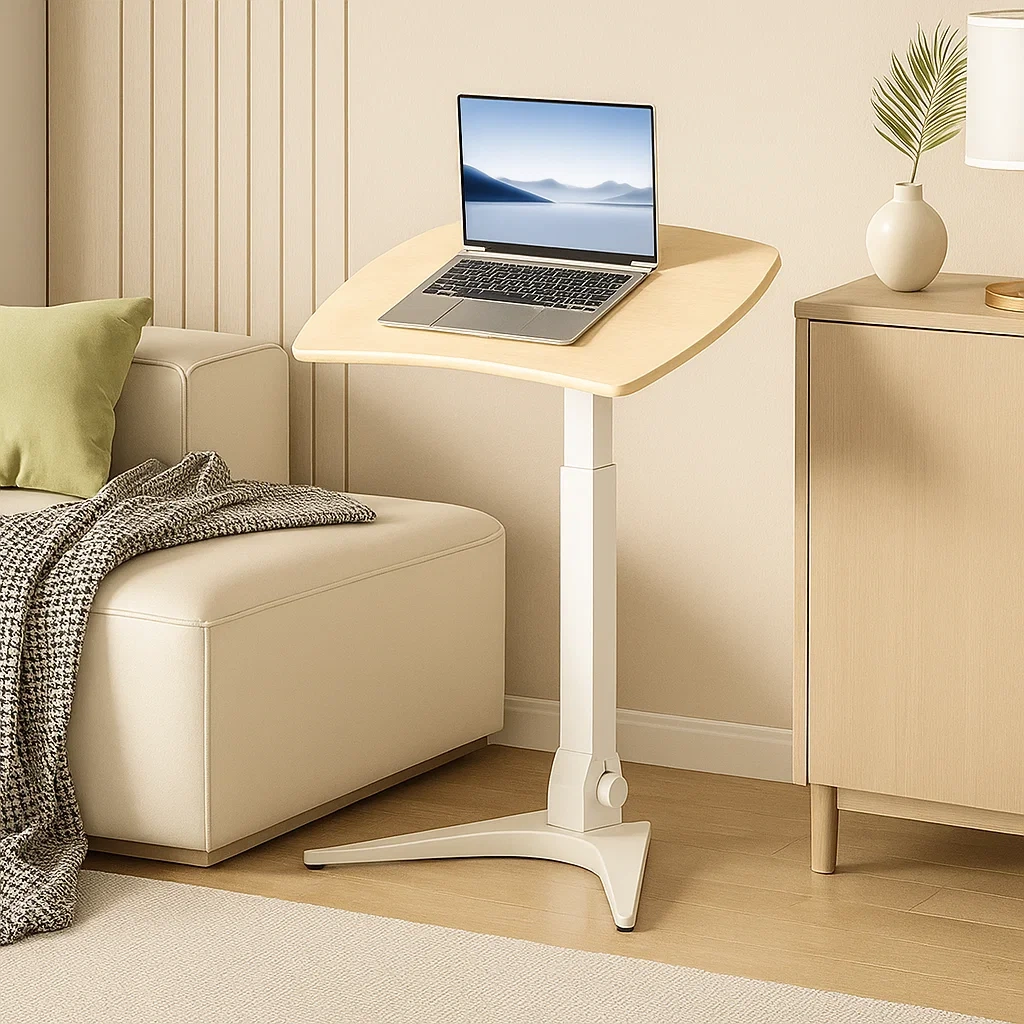 Table d’ordinateur réglable en hauteur avec plateau en bois et base métallique