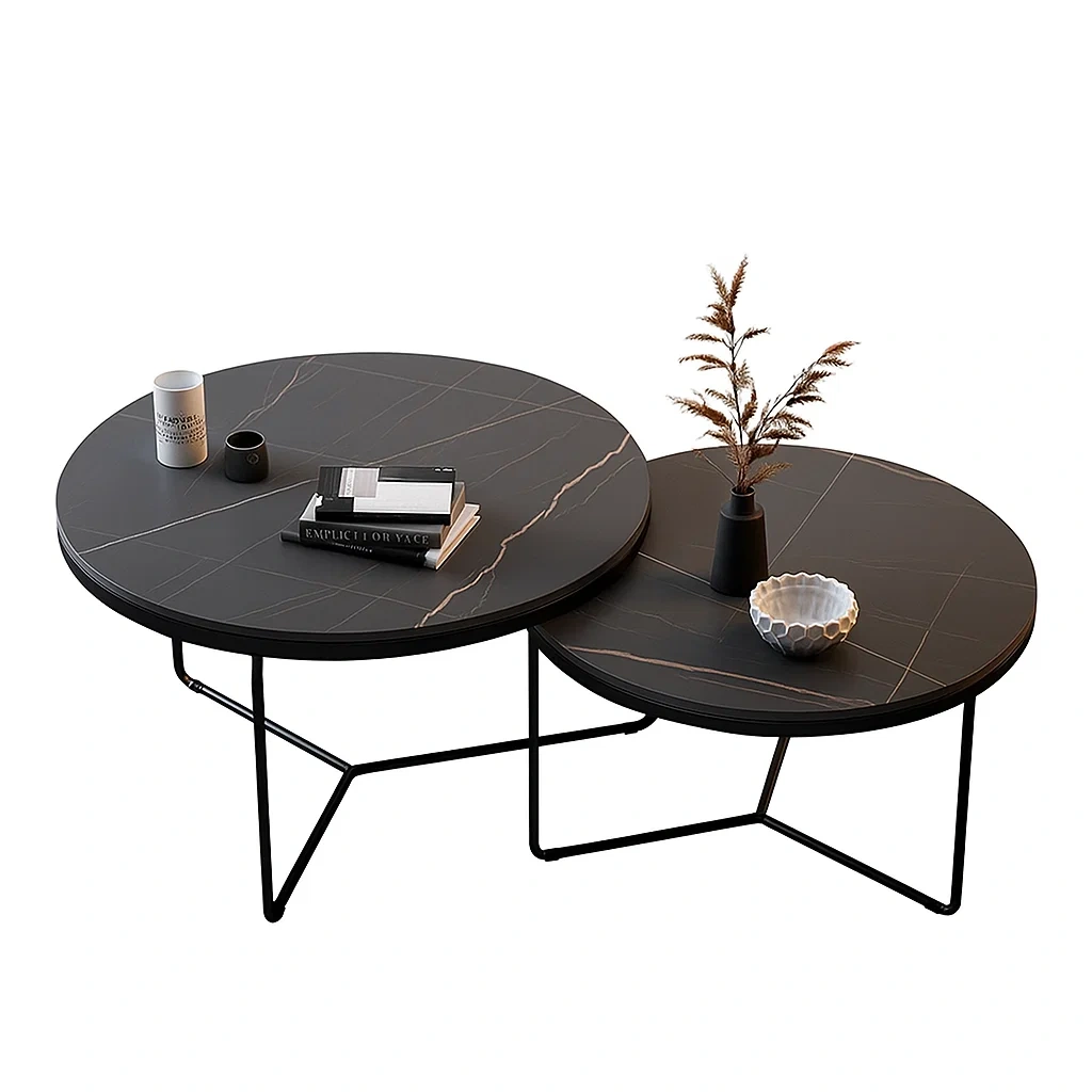 Ensemble de tables basses rondes modernes avec plateau effet marbre