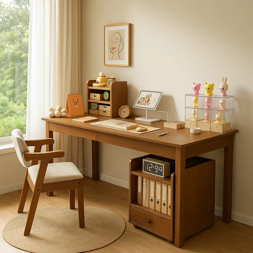 Bureau en bois avec rangements et chaise assortie