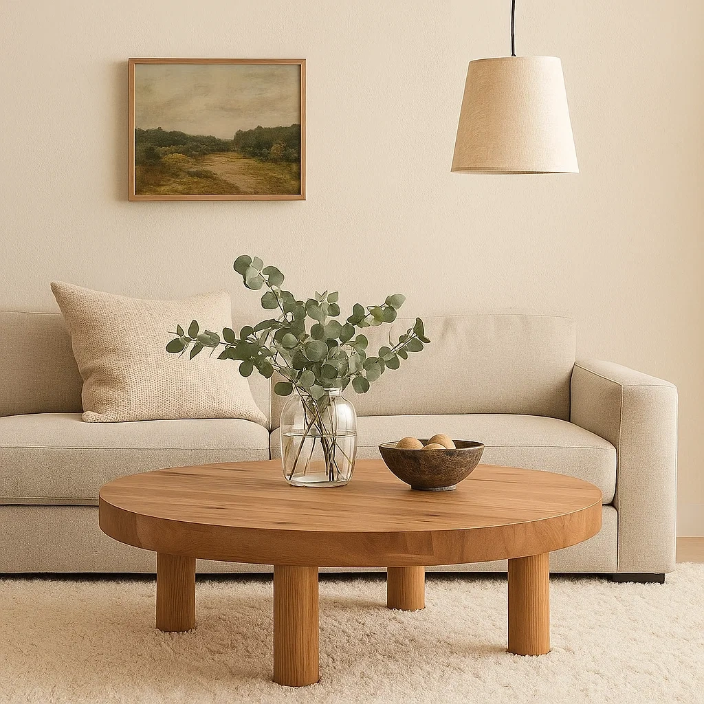 Table basse ronde en bois massif design minimaliste