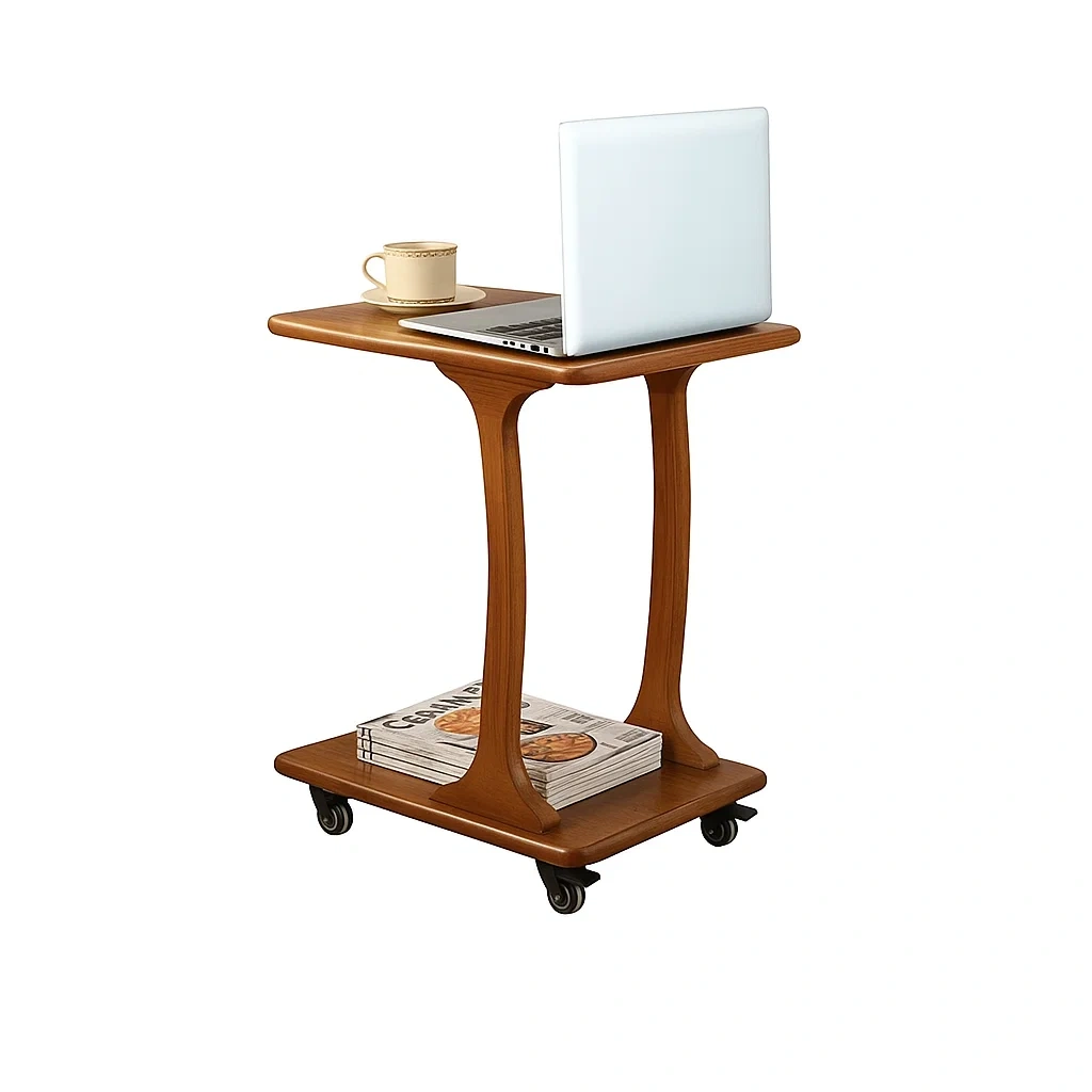 Table roulante d’appoint en bois avec étagère