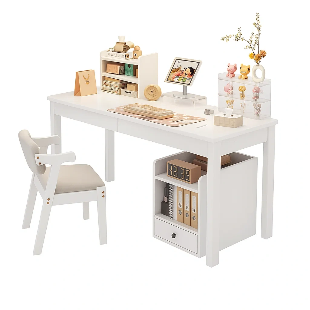 Bureau en bois avec rangements et chaise assortie