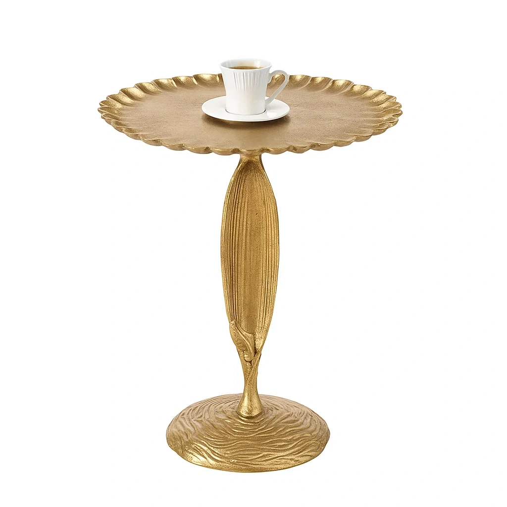 Table d’appoint ronde design sculptural en métal doré