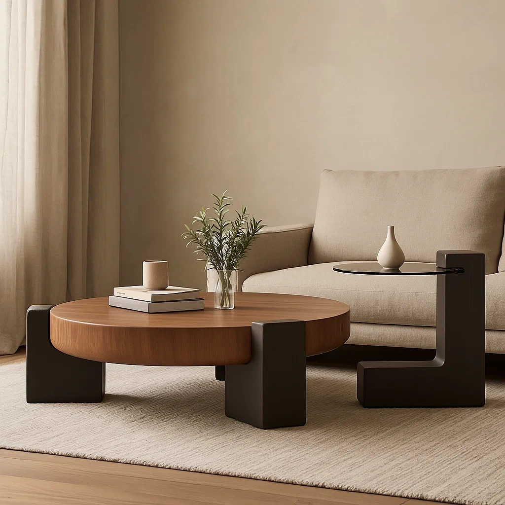 Table basse et table d’appoint design moderne en bois et verre