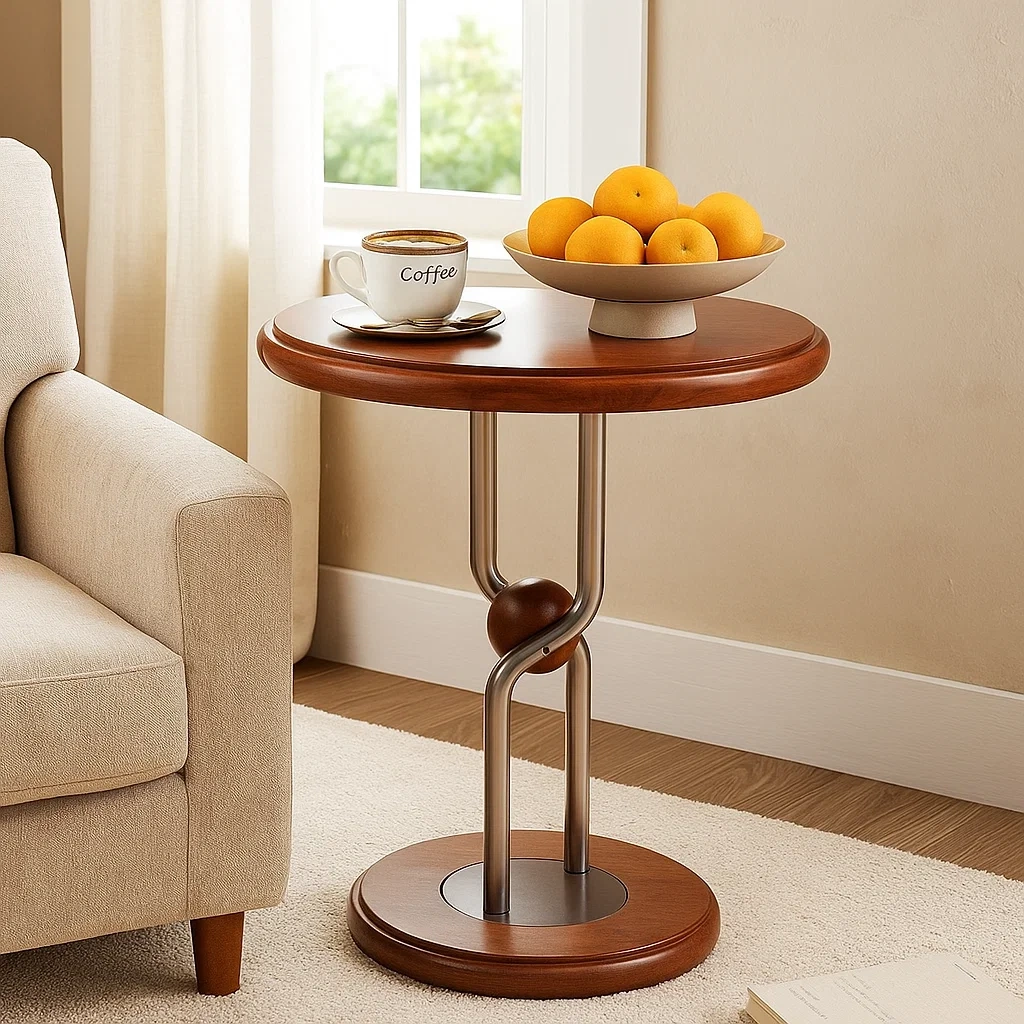 Table d’appoint ronde design bois et métal