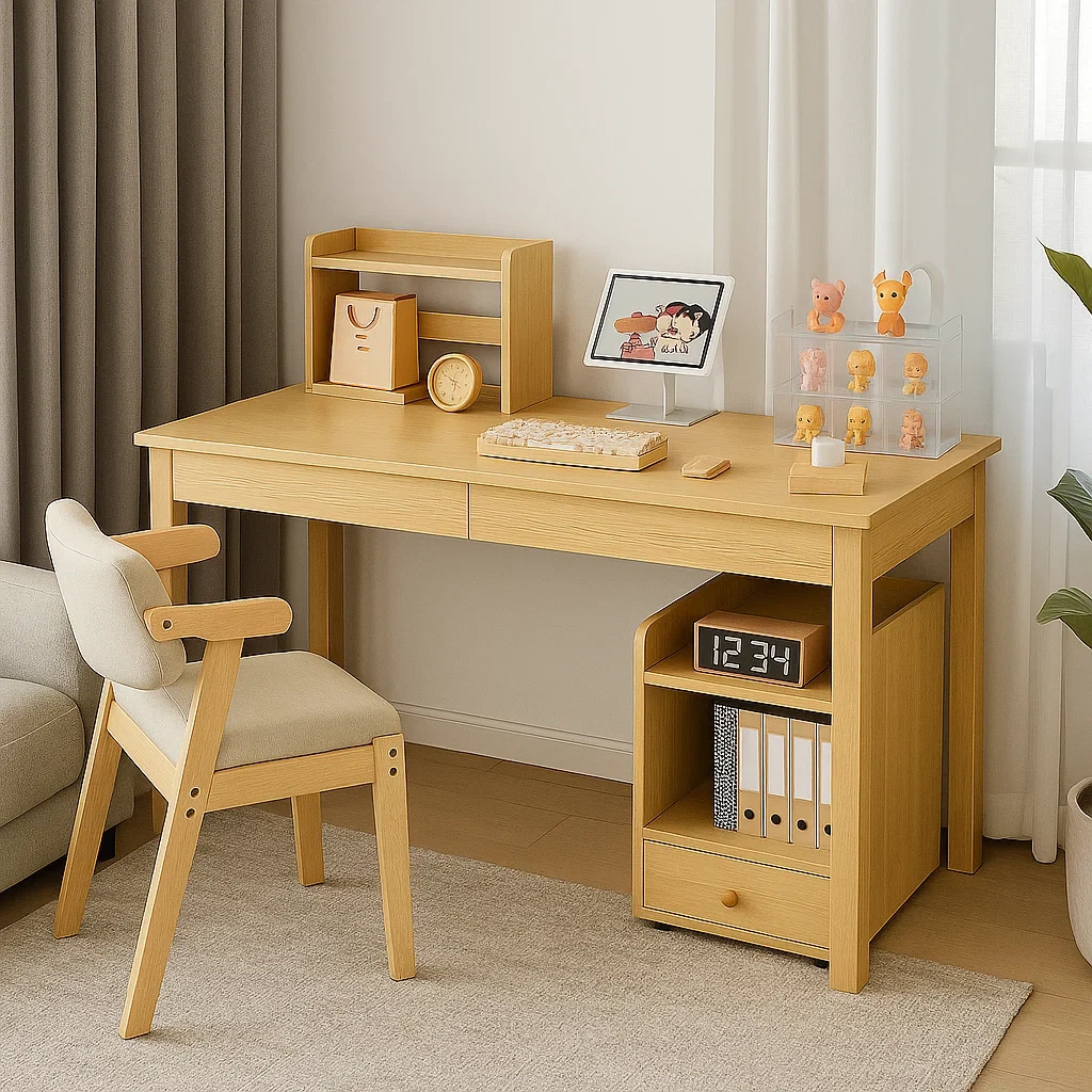 Bureau en bois avec rangements et chaise assortie
