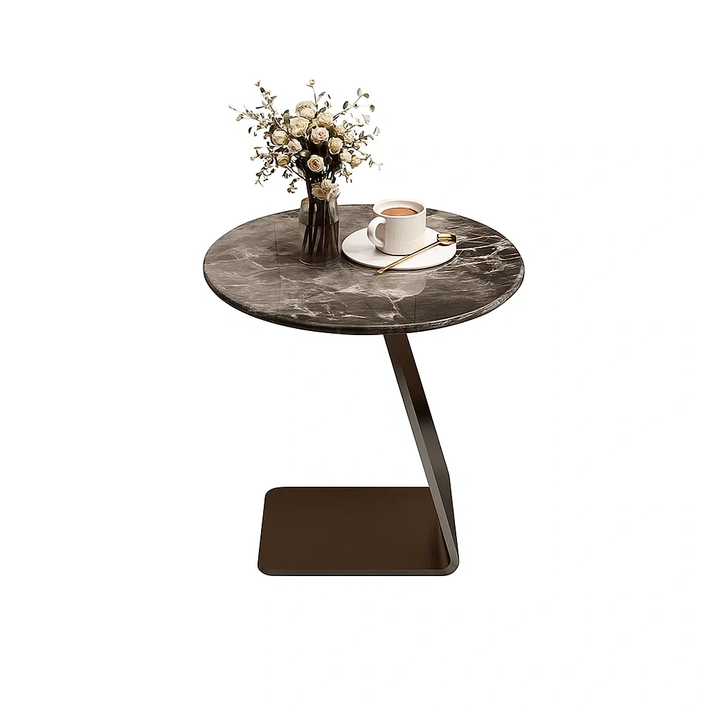 Table d’appoint ronde moderne en marbre et métal