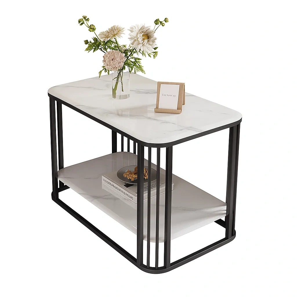 Table d’appoint rectangulaire en marbre avec structure métallique dorée