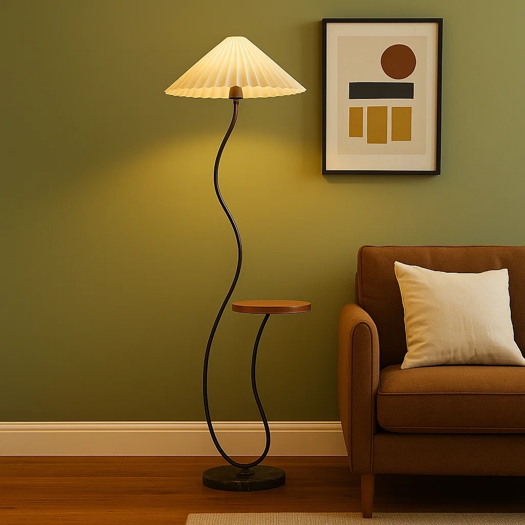 Lampadaire moderne avec table d’appoint intégrée