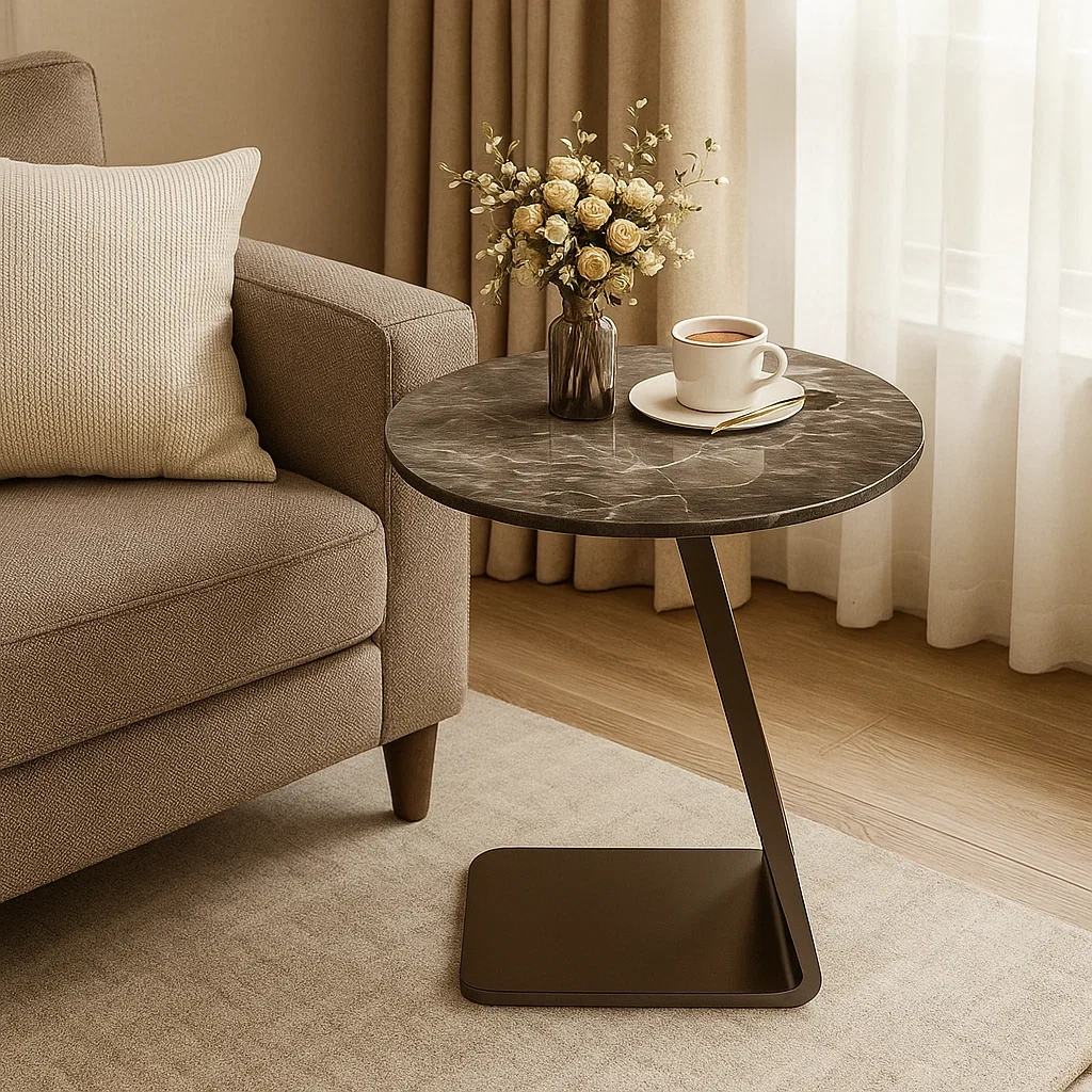 Table d’appoint ronde moderne en marbre et métal