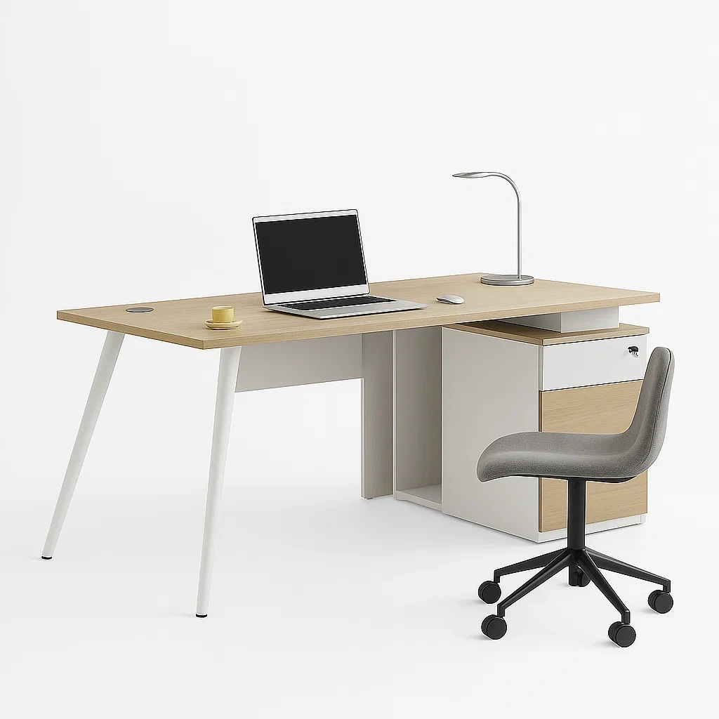 Bureau moderne avec caisson de rangement et chaise pivotante