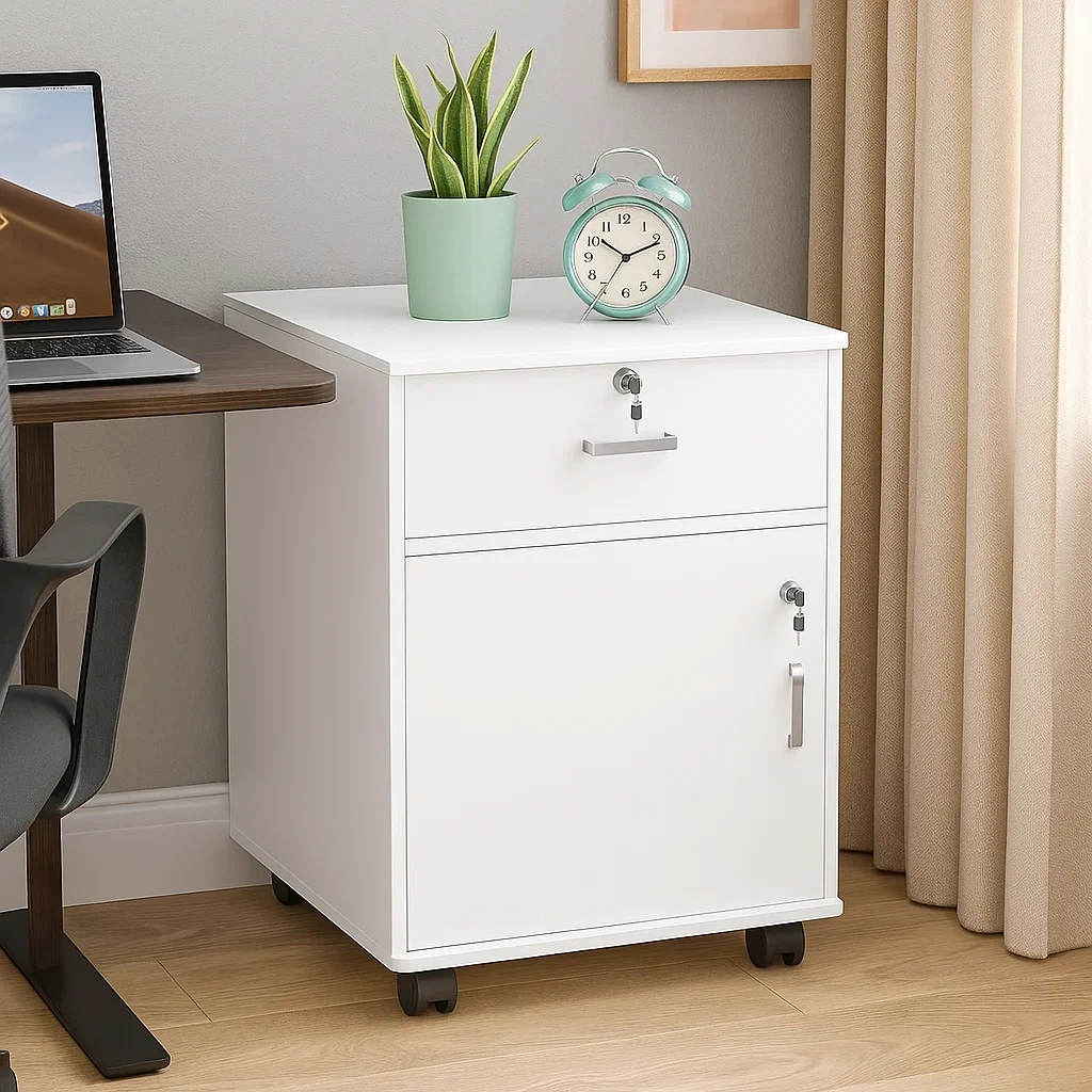 Caisson de bureau métallique mobile avec tiroir et porte verrouillables