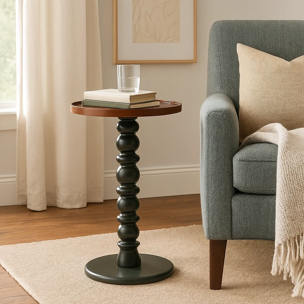 Table d’appoint ronde design en bois et métal