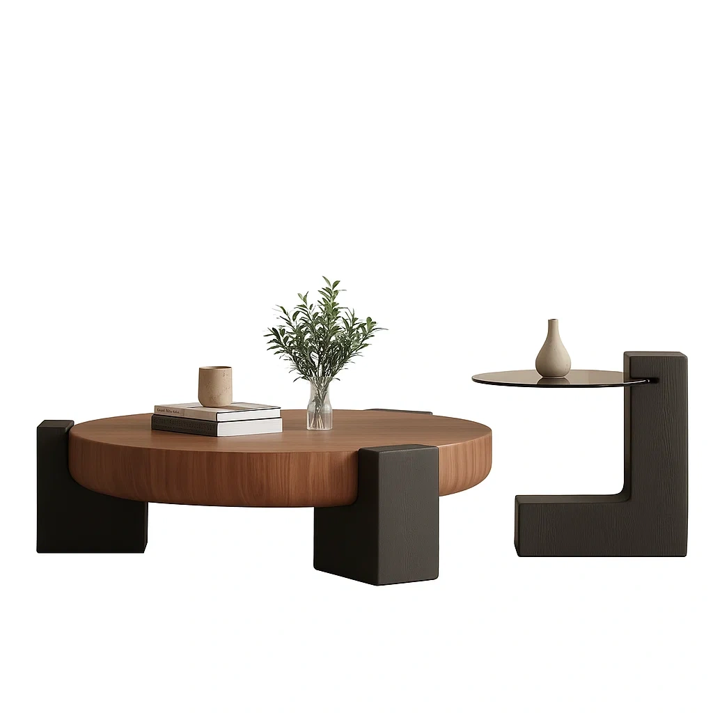 Table basse et table d’appoint design moderne en bois et verre