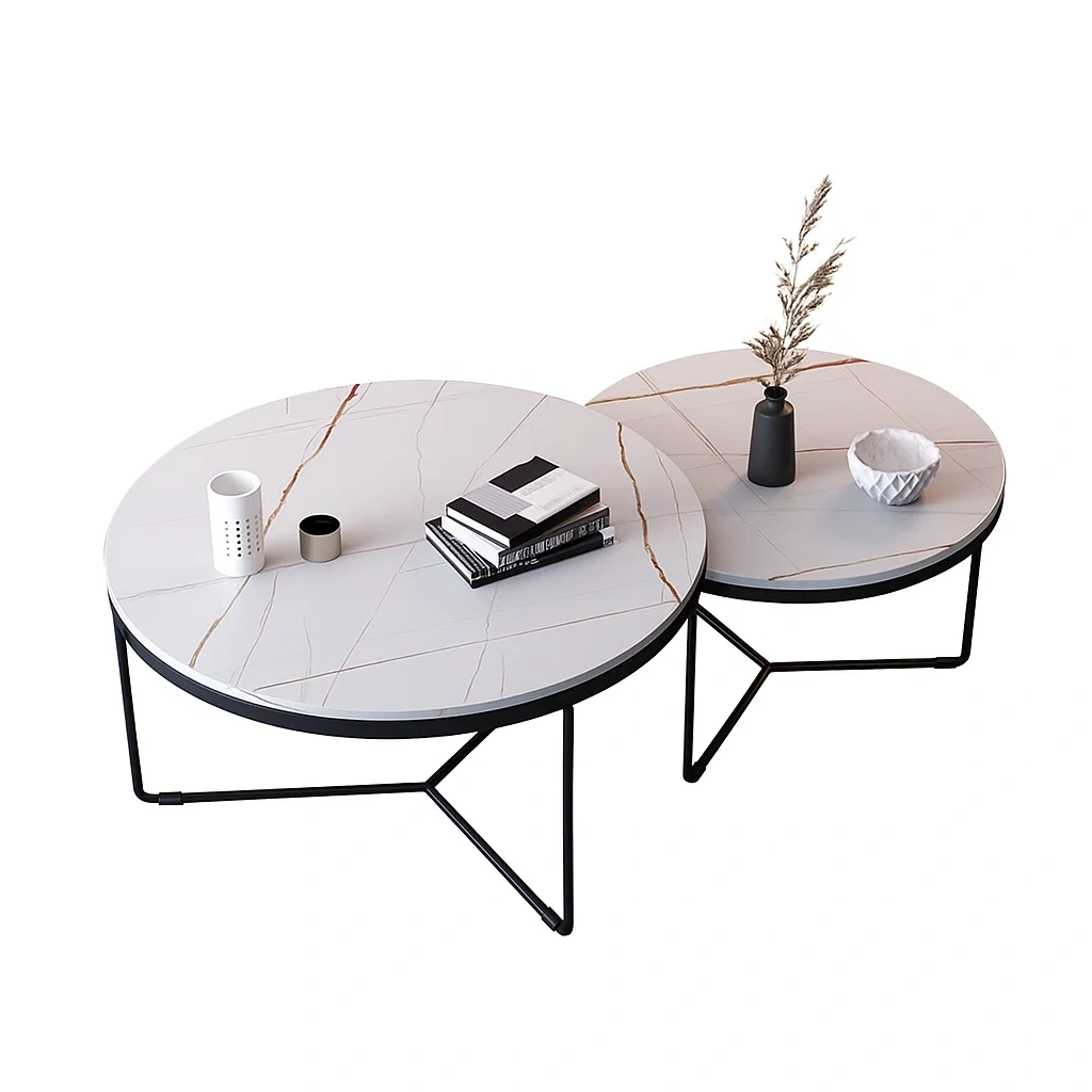 Ensemble de tables basses rondes modernes avec plateau effet marbre