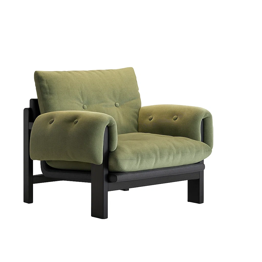 Fauteuil moderne avec structure en bois et coussins rembourrés