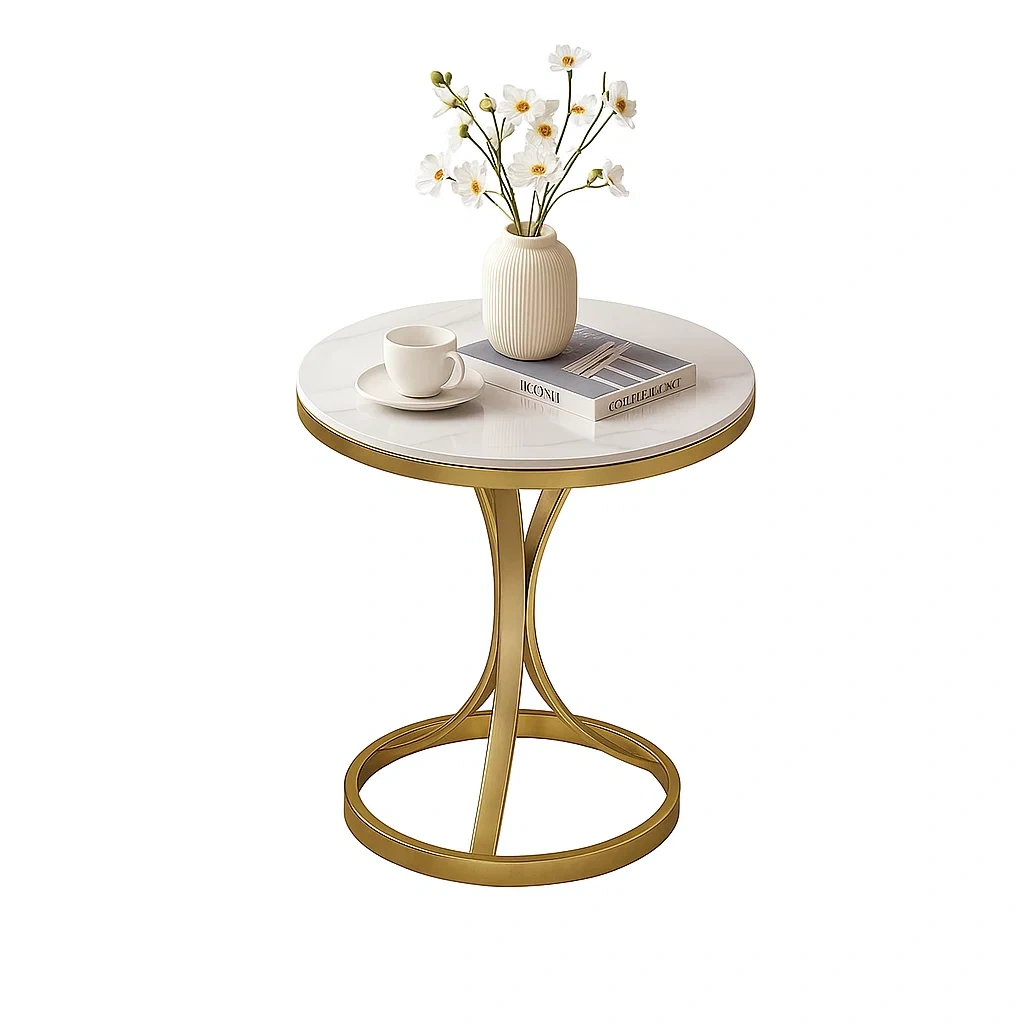 Table d’appoint ronde avec plateau en marbre et piètement en métal