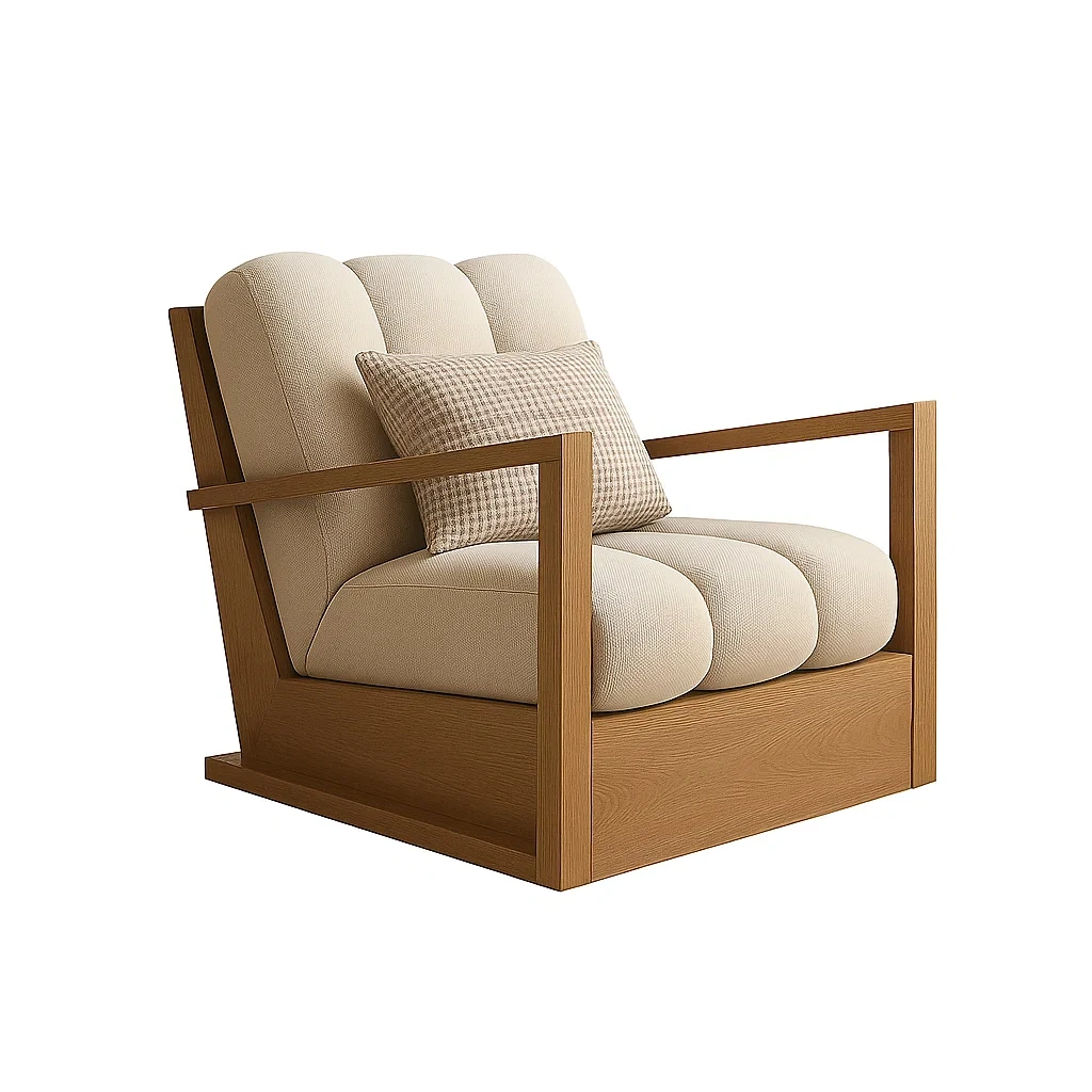 Fauteuil moderne avec structure en bois et assise rembourrée