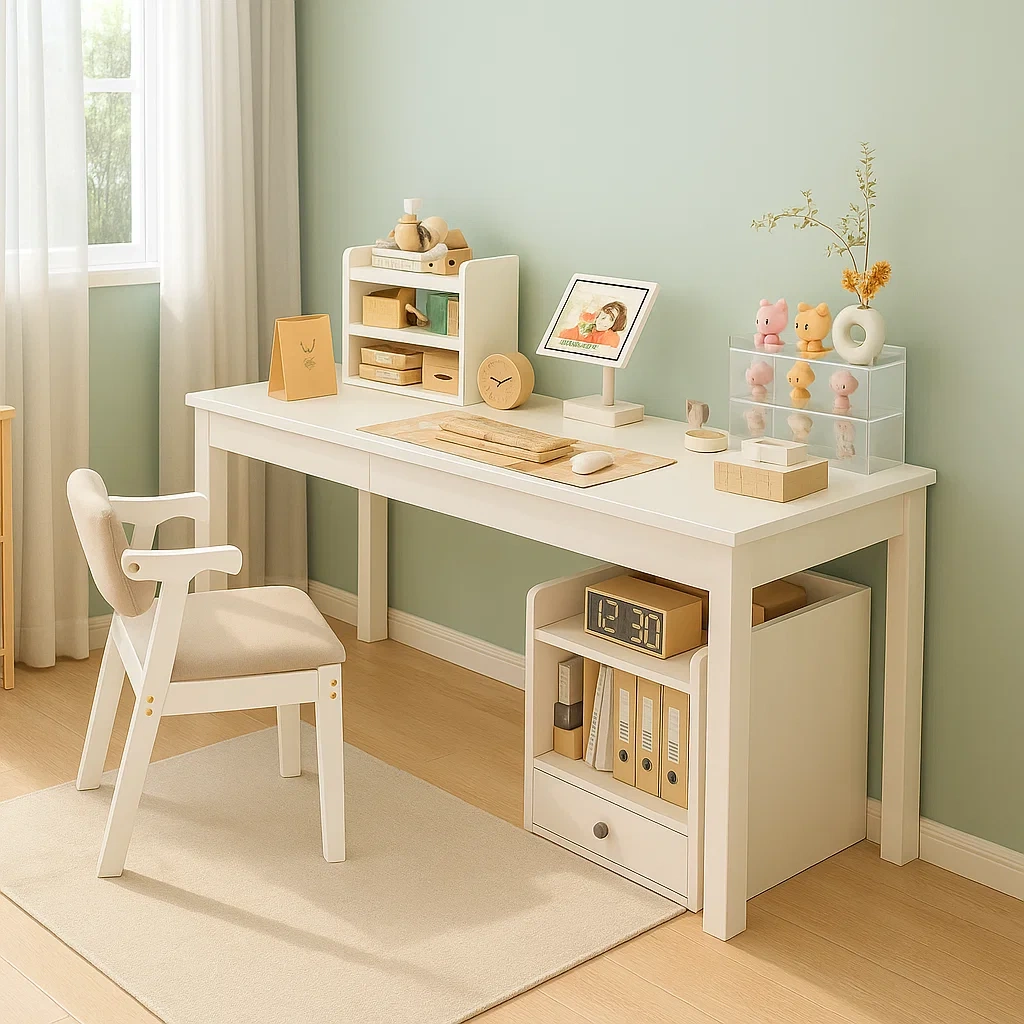 Bureau en bois avec rangements et chaise assortie