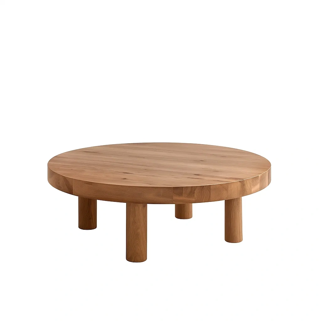 Table basse ronde en bois massif design minimaliste