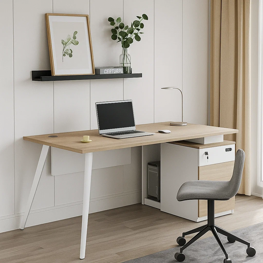 Bureau moderne avec caisson de rangement et chaise pivotante