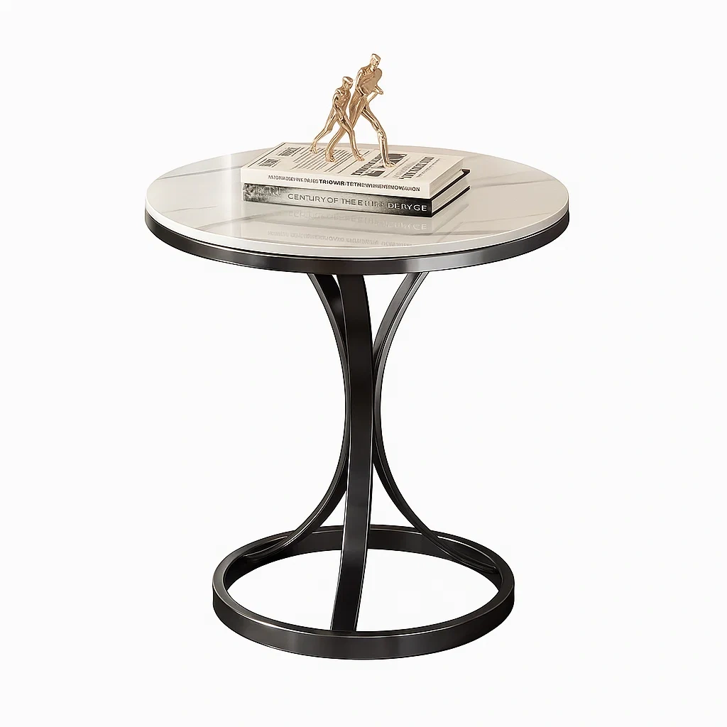 Table d’appoint ronde avec plateau en marbre et piètement en métal