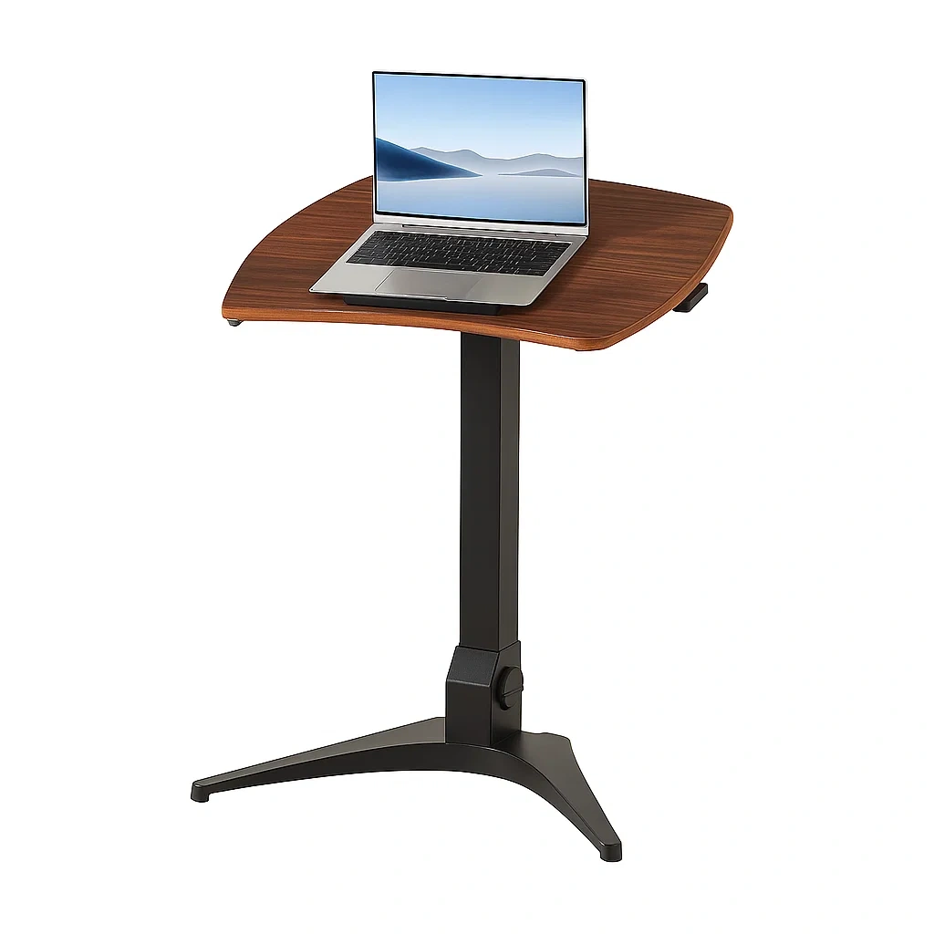 Table d’ordinateur réglable en hauteur avec plateau en bois et base métallique