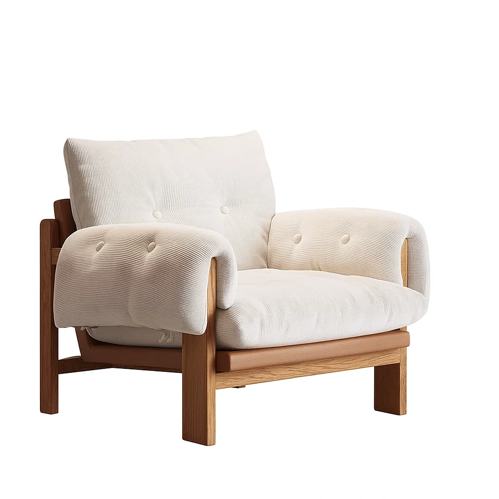 Fauteuil moderne avec structure en bois et coussins rembourrés