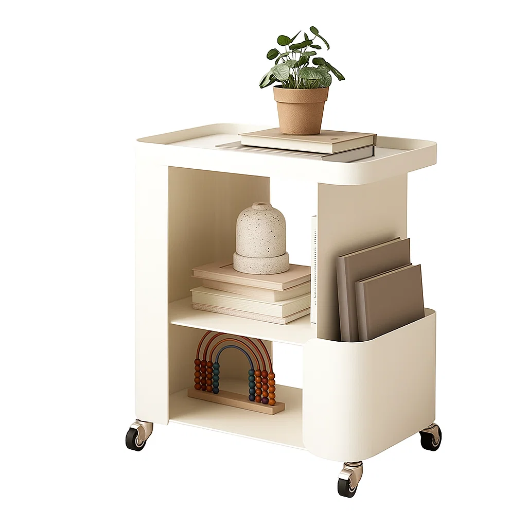 Chariot de rangement moderne en métal avec roulettes