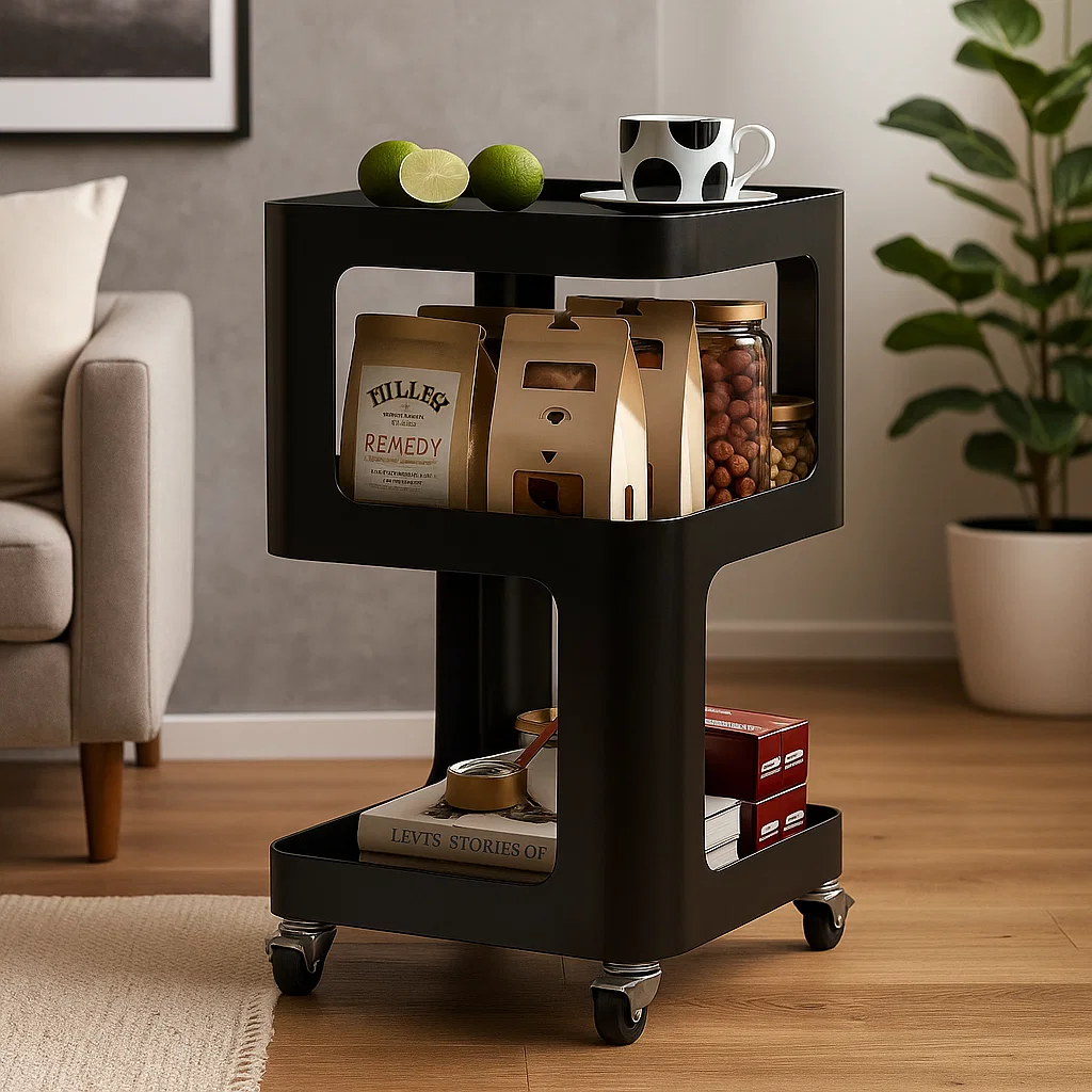 Chariot de rangement en métal à 2 niveaux avec roulettes