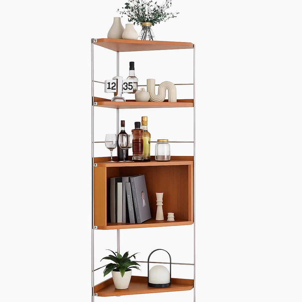 Étagère d’angle en bois et métal à 5 niveaux