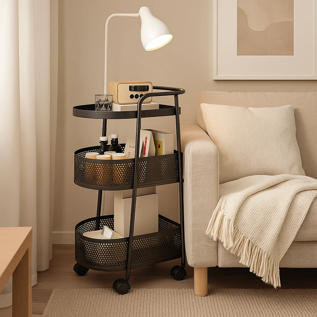 Chariot de rangement en métal à 3 niveaux avec roulettes