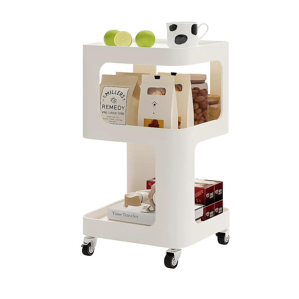 Chariot de rangement en métal à 2 niveaux avec roulettes