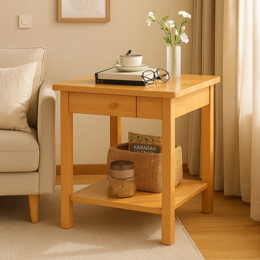 Table de chevet en bois massif avec tiroir et étagère de rangement