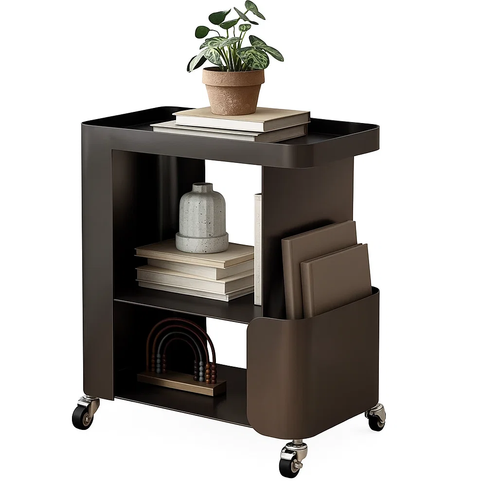 Chariot de rangement moderne en métal avec roulettes