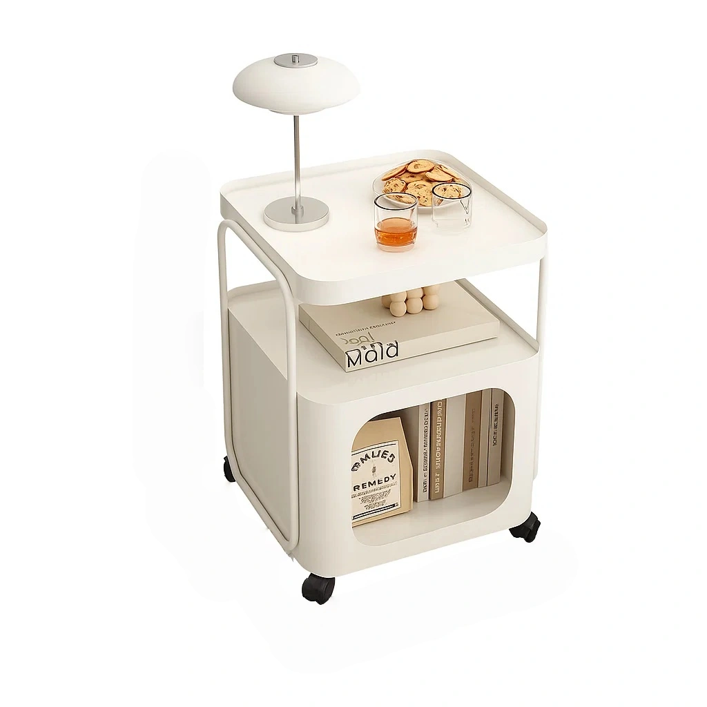 Table d’appoint moderne avec roulettes et étagères de rangement