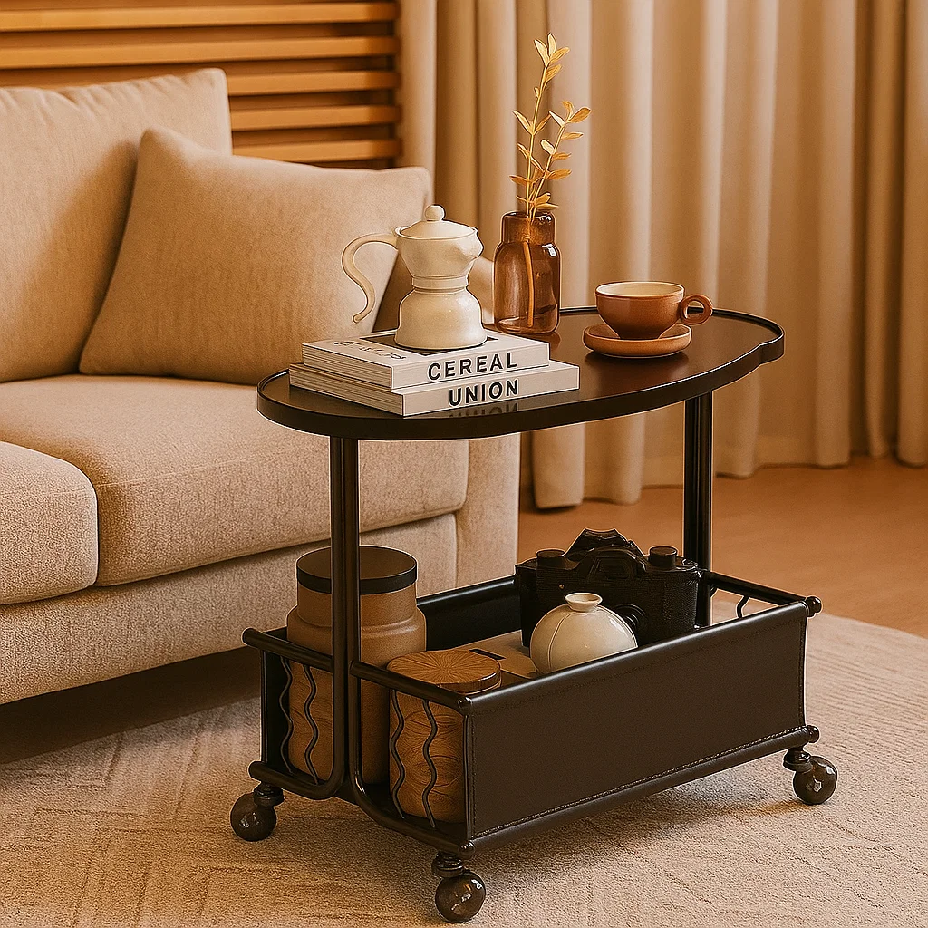 Table roulante de rangement en métal avec étagère et roulettes