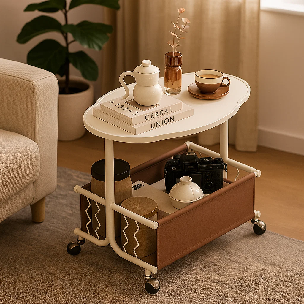 Table roulante de rangement en métal avec étagère et roulettes