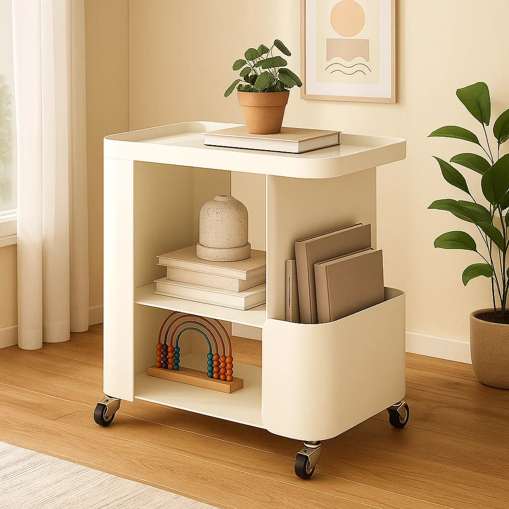 Chariot de rangement moderne en métal avec roulettes