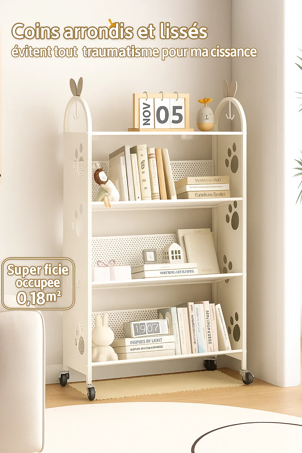 Étagère de rangement en métal sur roulettes à 4 niveaux